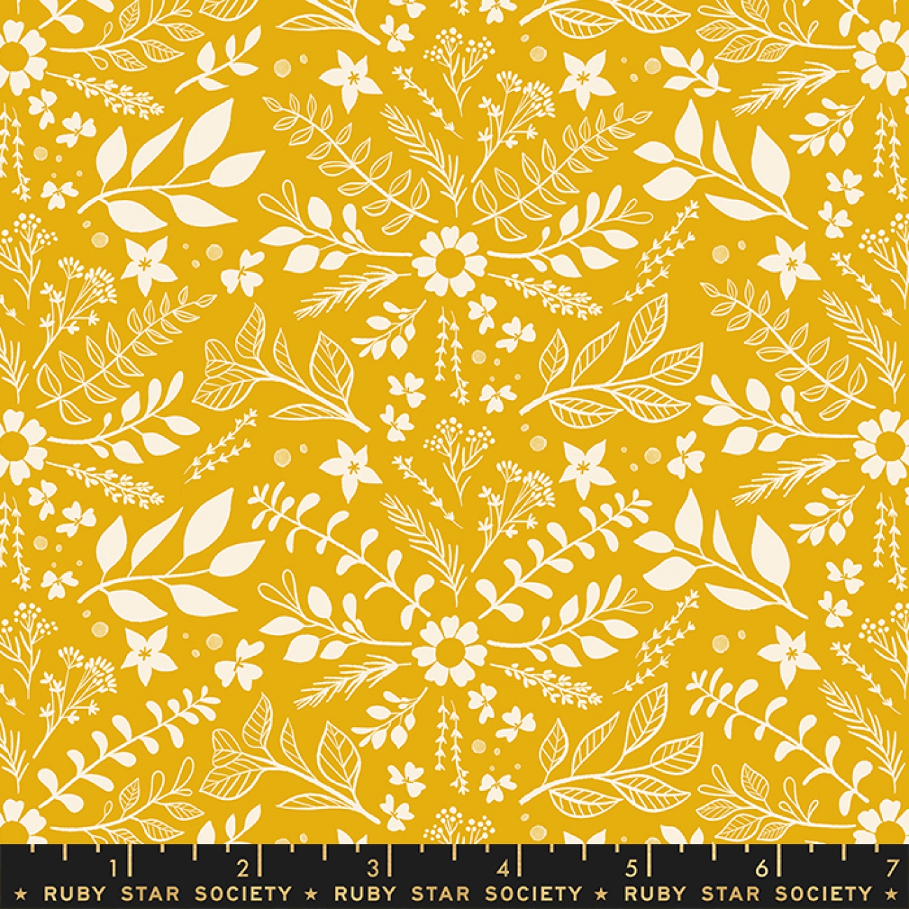 Patchwork Baumwolle - Melody Miller - Curio - Sprigs Florals Flower Herb Damask Goldenrod